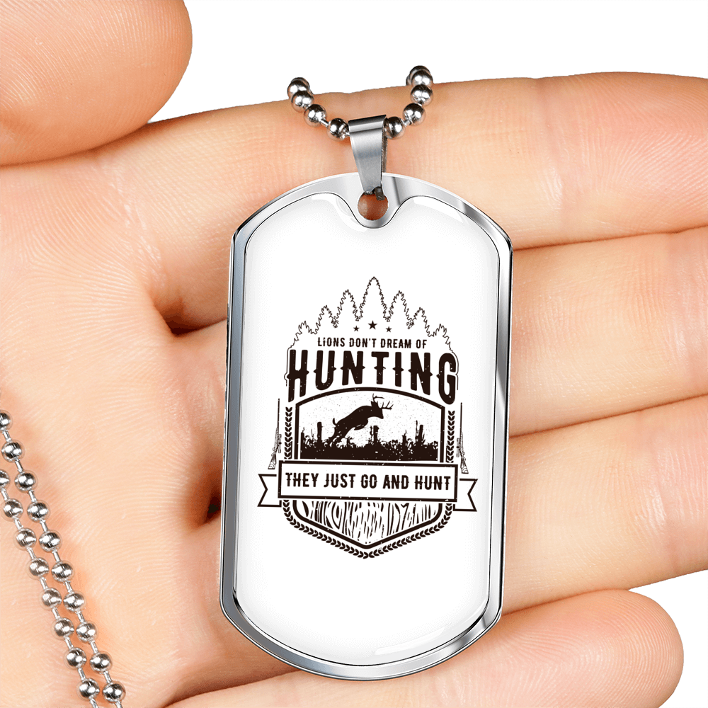 Lions Just Go And Hunt Necklace Stainless Steel or 18k Gold Dog Tag 24" Chain-Express Your Love Gifts