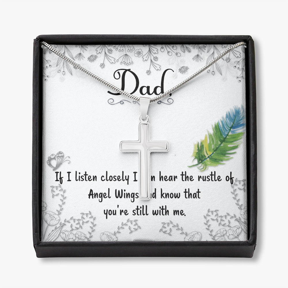 Listen Closely Dad Memorial Gift Dad Memorial Cross Necklace Sympathy Gift Loss of Father Condolence Message Card-Express Your Love Gifts