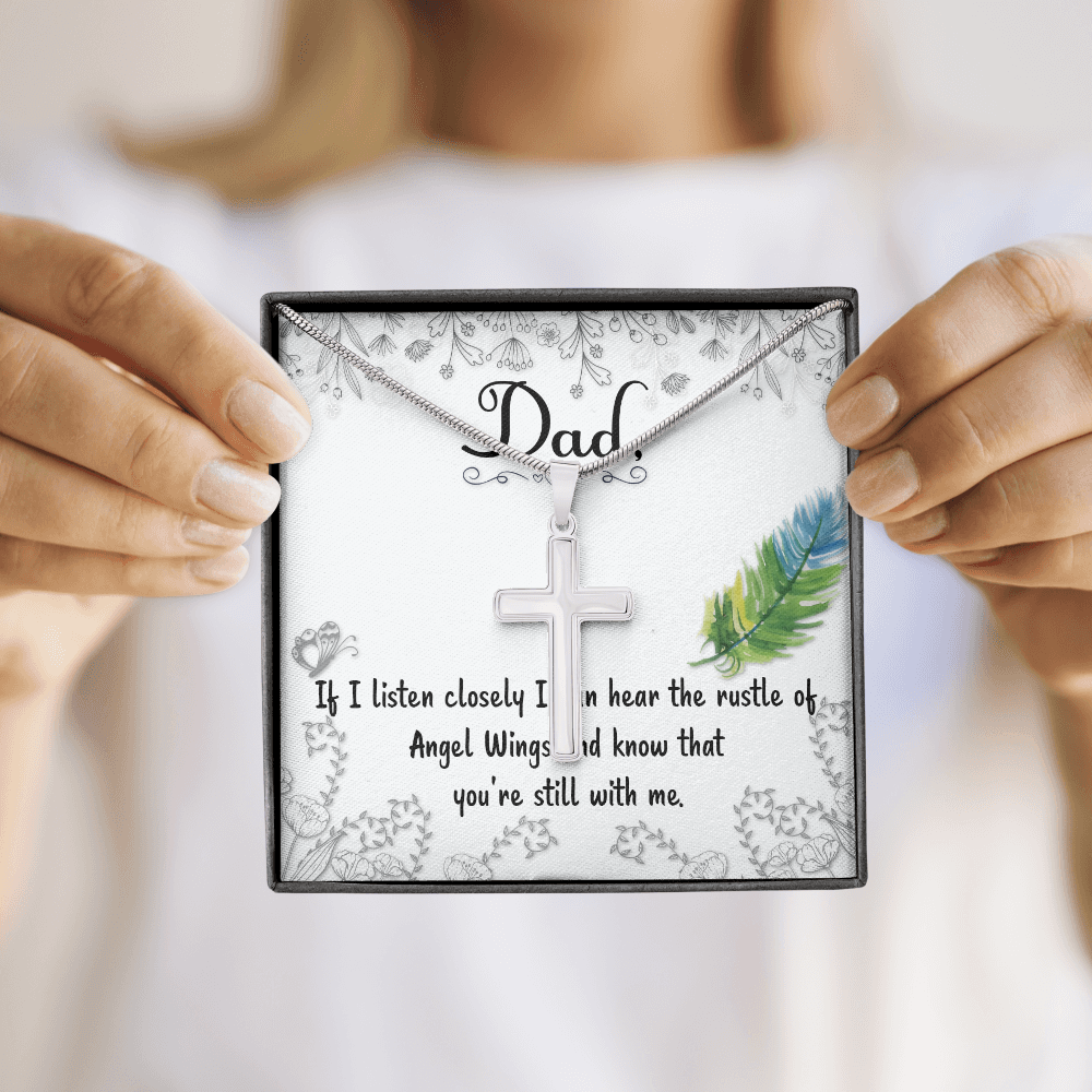 Listen Closely Dad Memorial Gift Dad Memorial Cross Necklace Sympathy Gift Loss of Father Condolence Message Card-Express Your Love Gifts