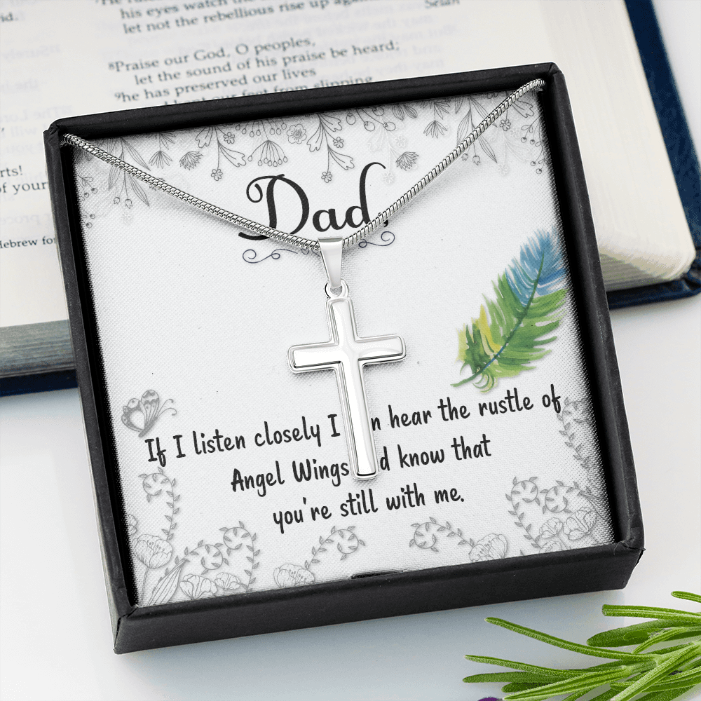 Listen Closely Dad Memorial Gift Dad Memorial Cross Necklace Sympathy Gift Loss of Father Condolence Message Card-Express Your Love Gifts