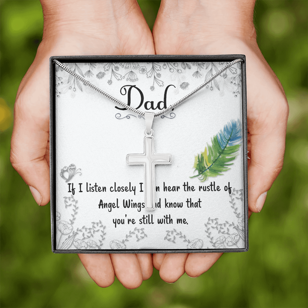 Listen Closely Dad Memorial Gift Dad Memorial Cross Necklace Sympathy Gift Loss of Father Condolence Message Card-Express Your Love Gifts