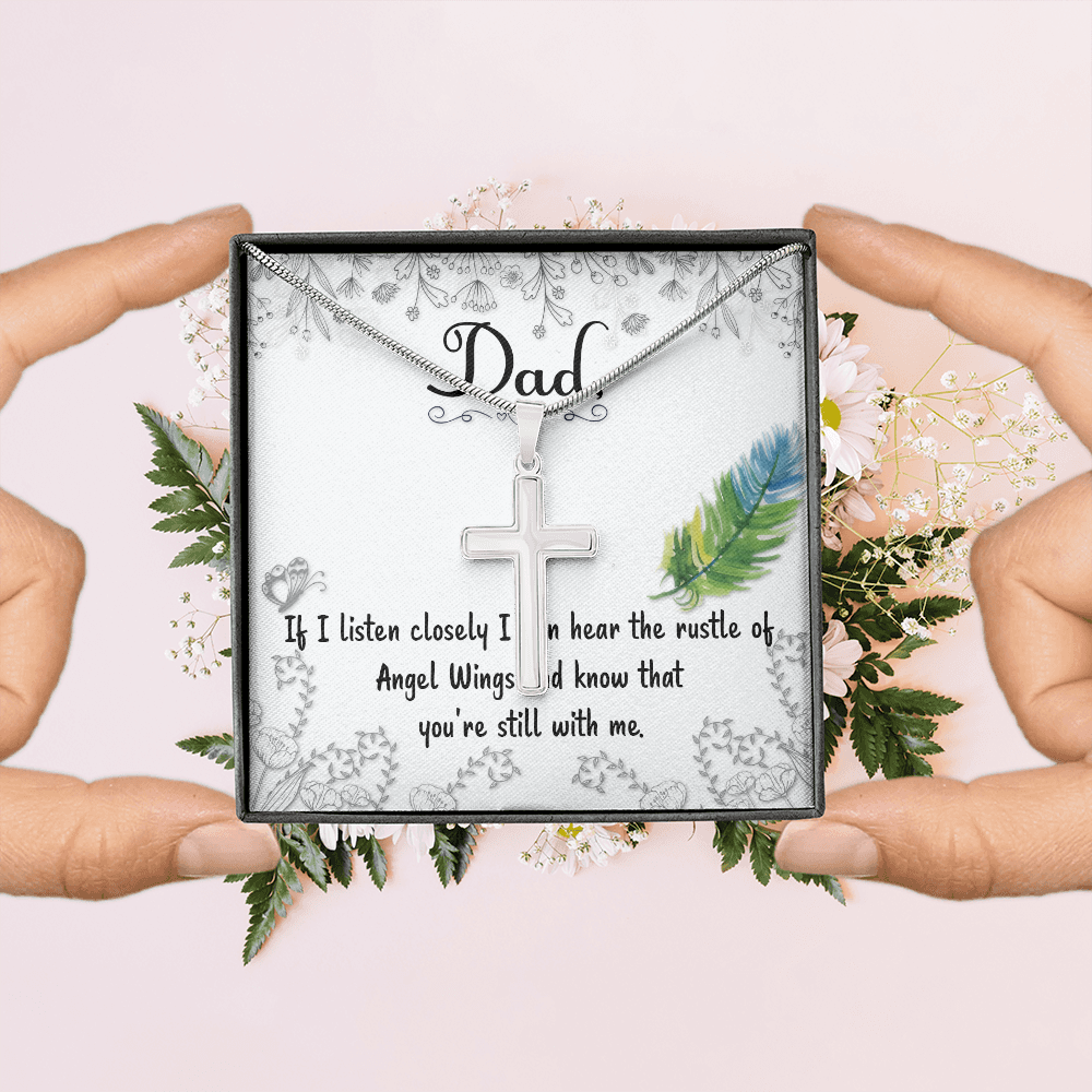 Listen Closely Dad Memorial Gift Dad Memorial Cross Necklace Sympathy Gift Loss of Father Condolence Message Card-Express Your Love Gifts