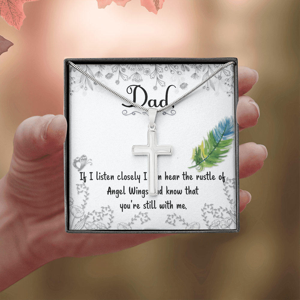 Listen Closely Dad Memorial Gift Dad Memorial Cross Necklace Sympathy Gift Loss of Father Condolence Message Card-Express Your Love Gifts