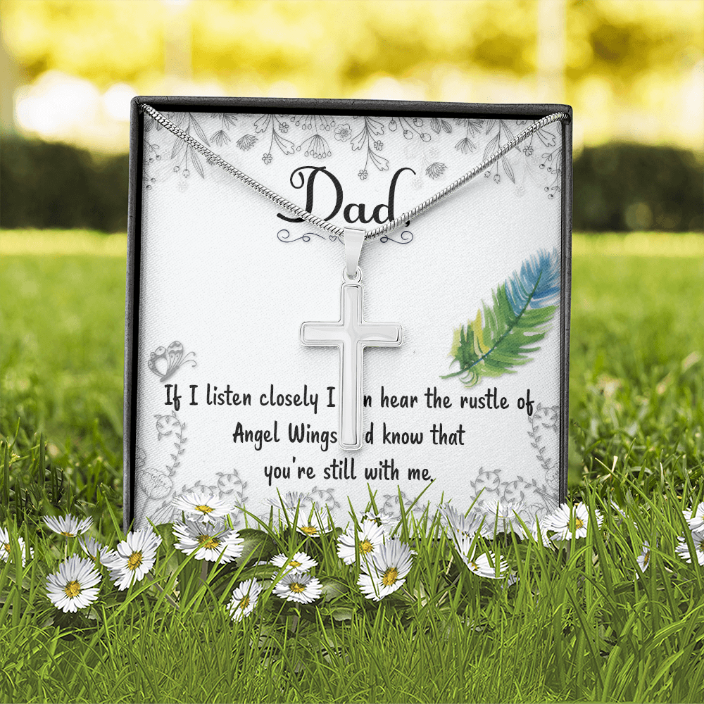 Listen Closely Dad Memorial Gift Dad Memorial Cross Necklace Sympathy Gift Loss of Father Condolence Message Card-Express Your Love Gifts