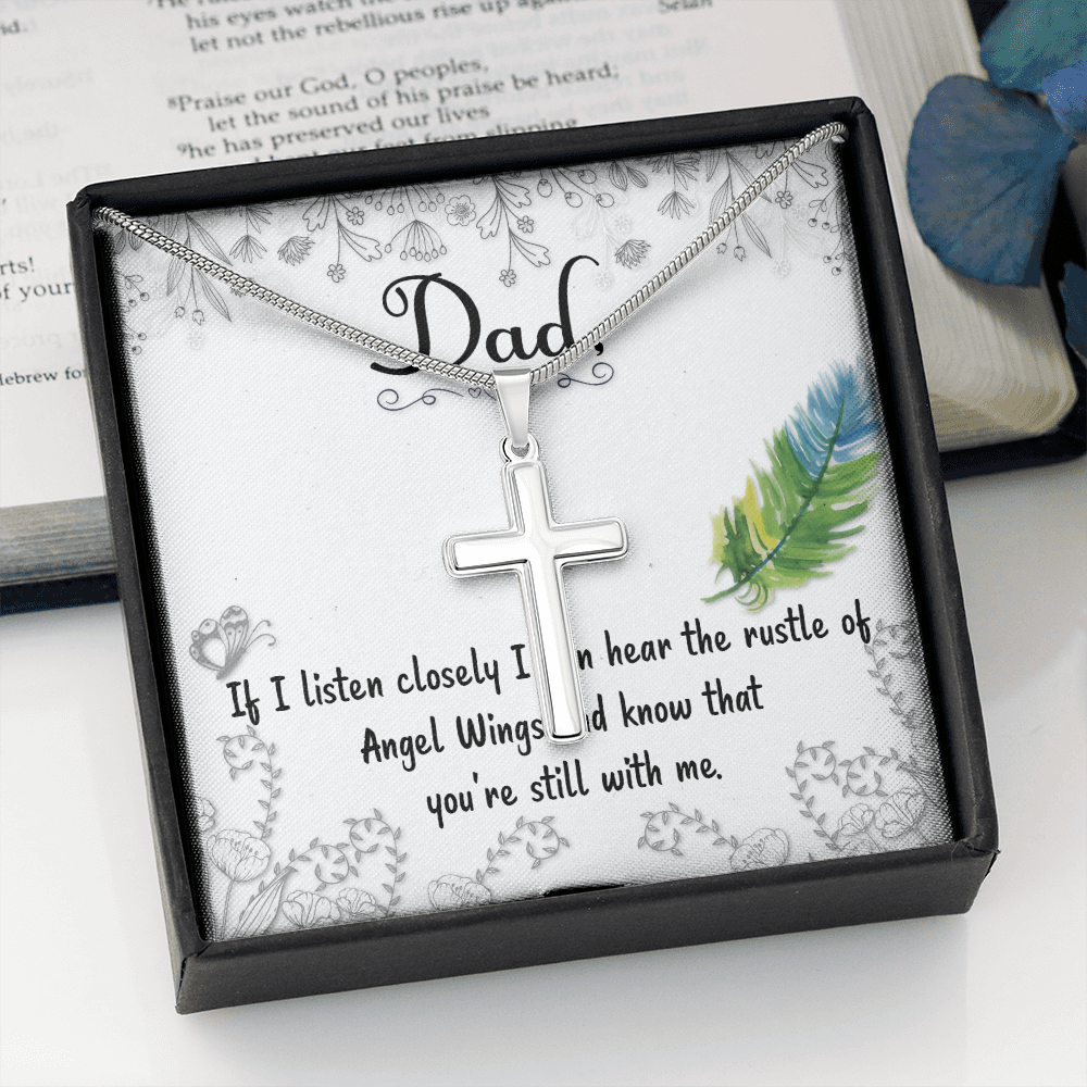 Listen Closely Dad Memorial Gift Dad Memorial Cross Necklace Sympathy Gift Loss of Father Condolence Message Card-Express Your Love Gifts