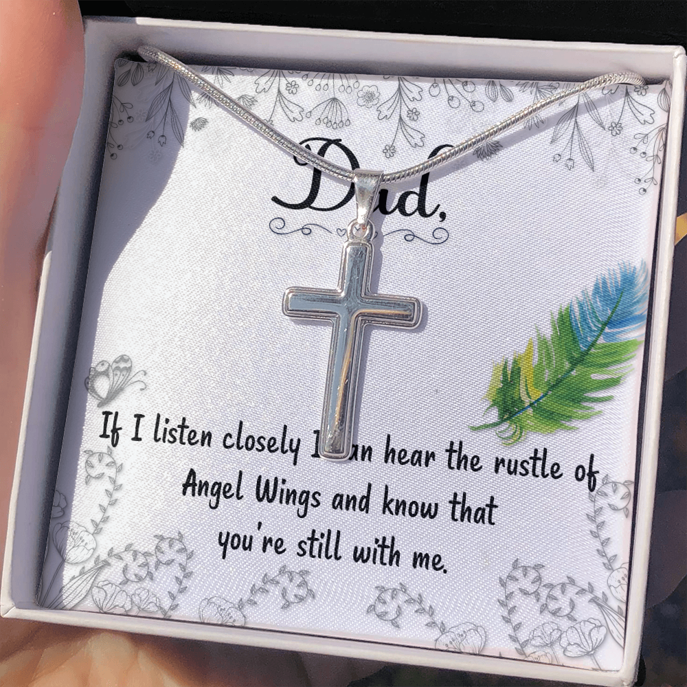 Listen Closely Dad Memorial Gift Dad Memorial Cross Necklace Sympathy Gift Loss of Father Condolence Message Card-Express Your Love Gifts