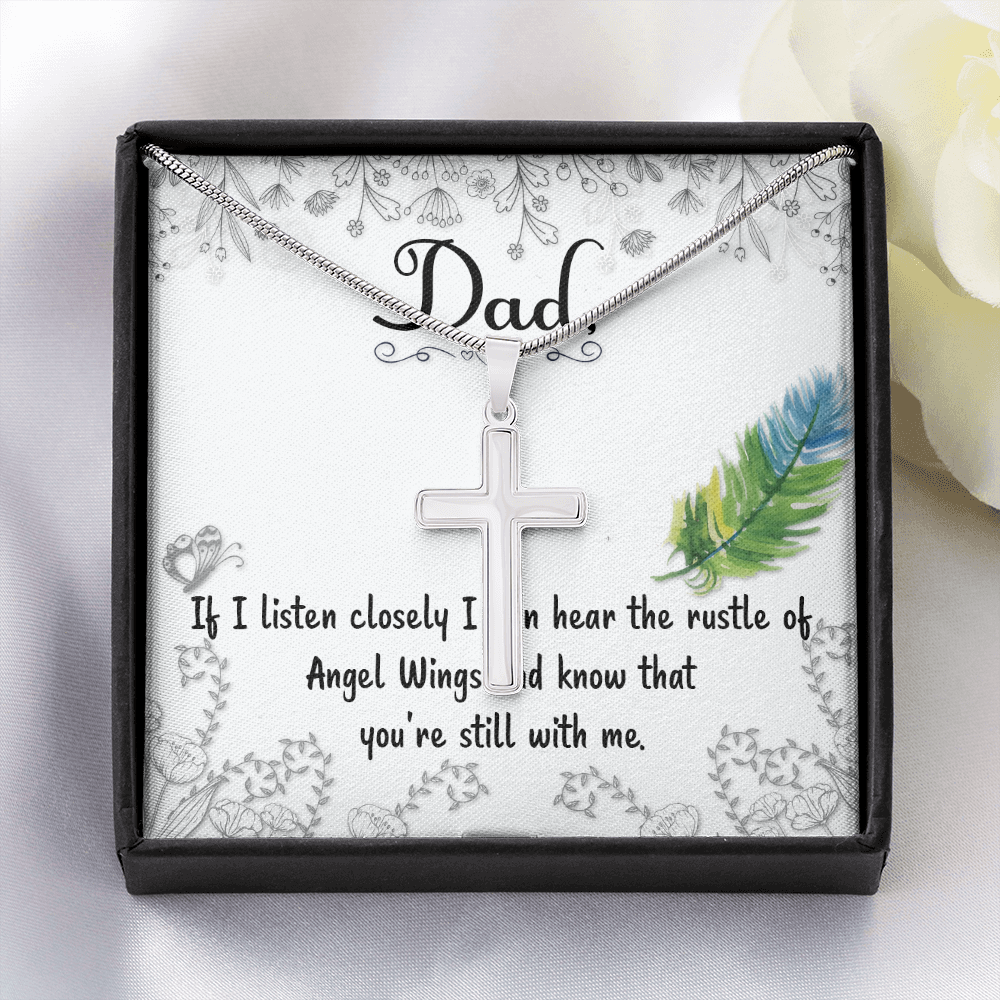 Listen Closely Dad Memorial Gift Dad Memorial Cross Necklace Sympathy Gift Loss of Father Condolence Message Card-Express Your Love Gifts