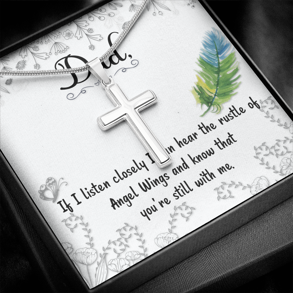 Listen Closely Dad Memorial Gift Dad Memorial Cross Necklace Sympathy Gift Loss of Father Condolence Message Card-Express Your Love Gifts