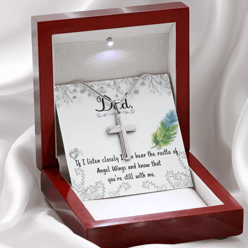 Listen Closely Dad Memorial Gift Dad Memorial Cross Necklace Sympathy Gift Loss of Father Condolence Message Card-Express Your Love Gifts