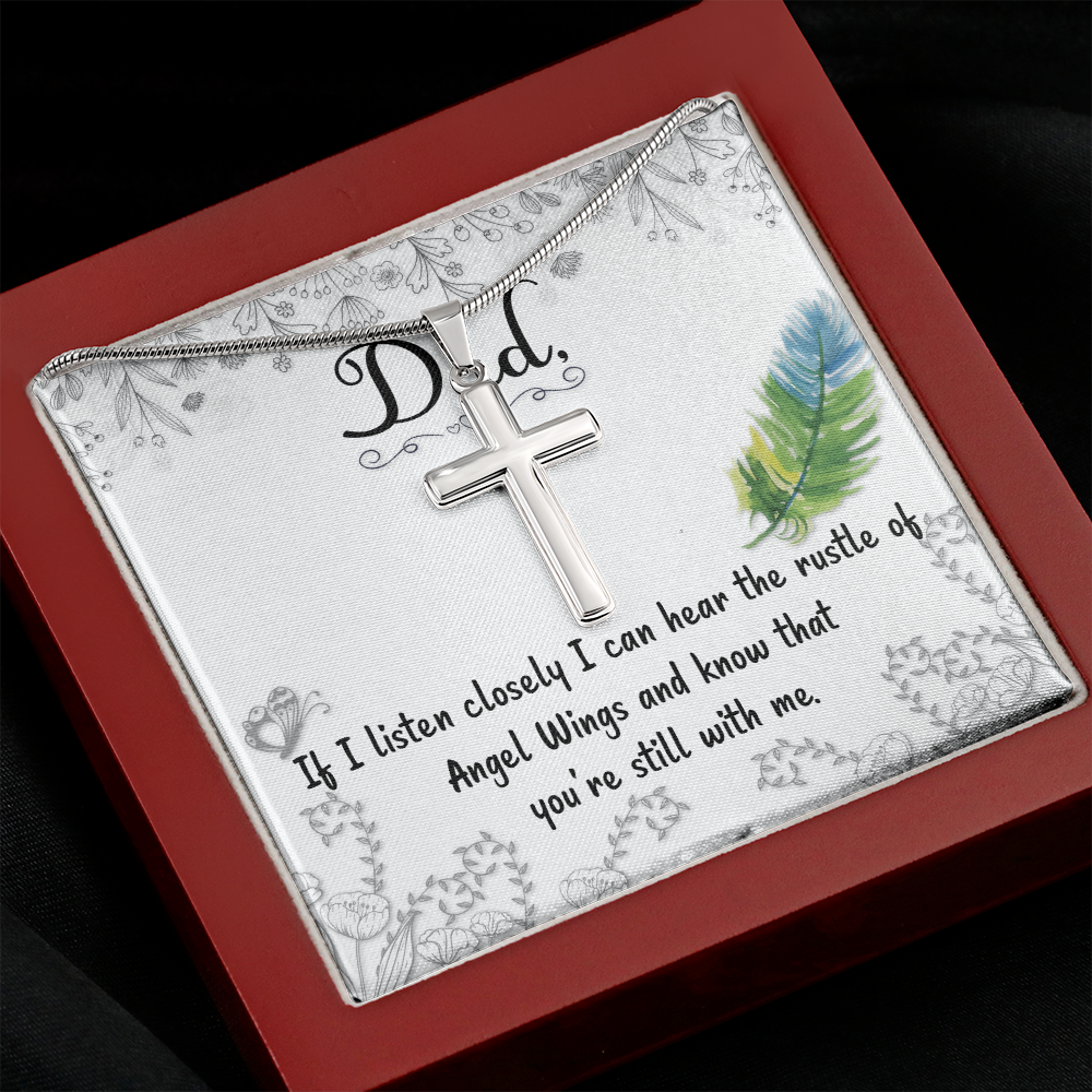 Listen Closely Dad Memorial Gift Dad Memorial Cross Necklace Sympathy Gift Loss of Father Condolence Message Card-Express Your Love Gifts