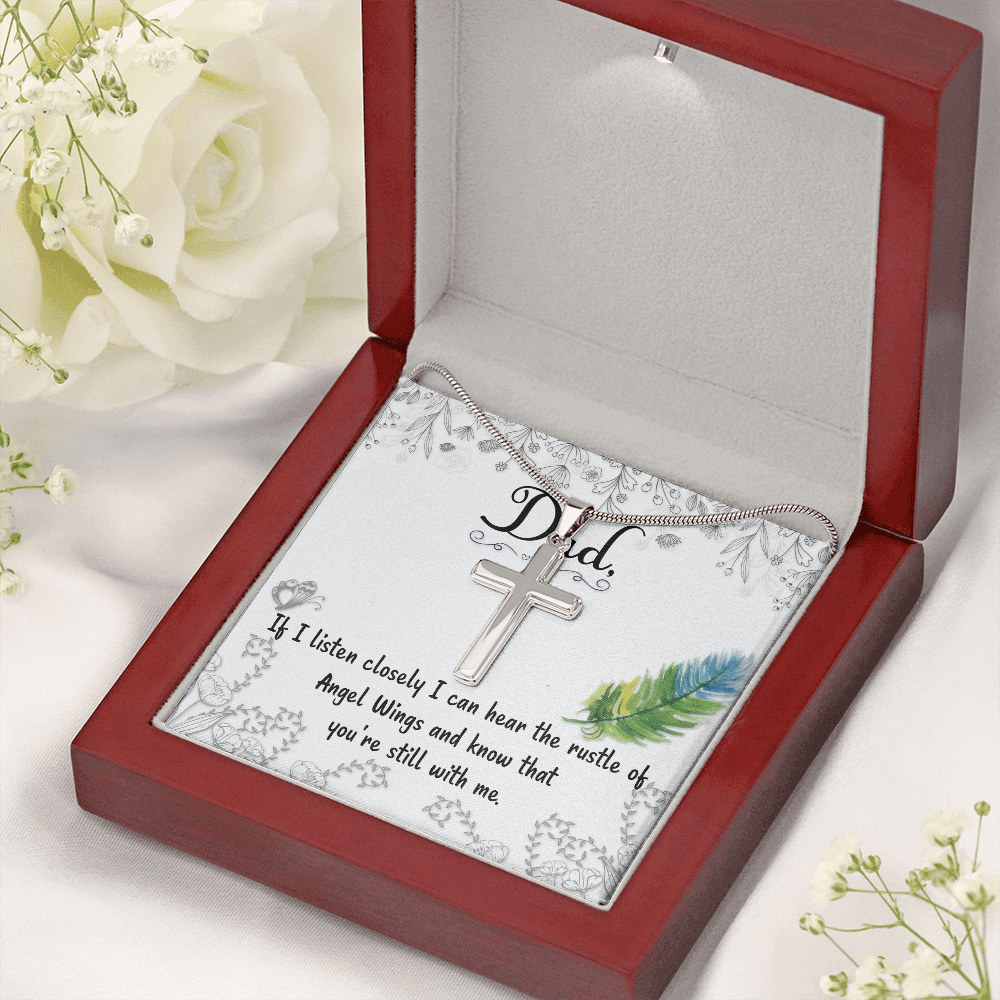 Listen Closely Dad Memorial Gift Dad Memorial Cross Necklace Sympathy Gift Loss of Father Condolence Message Card-Express Your Love Gifts