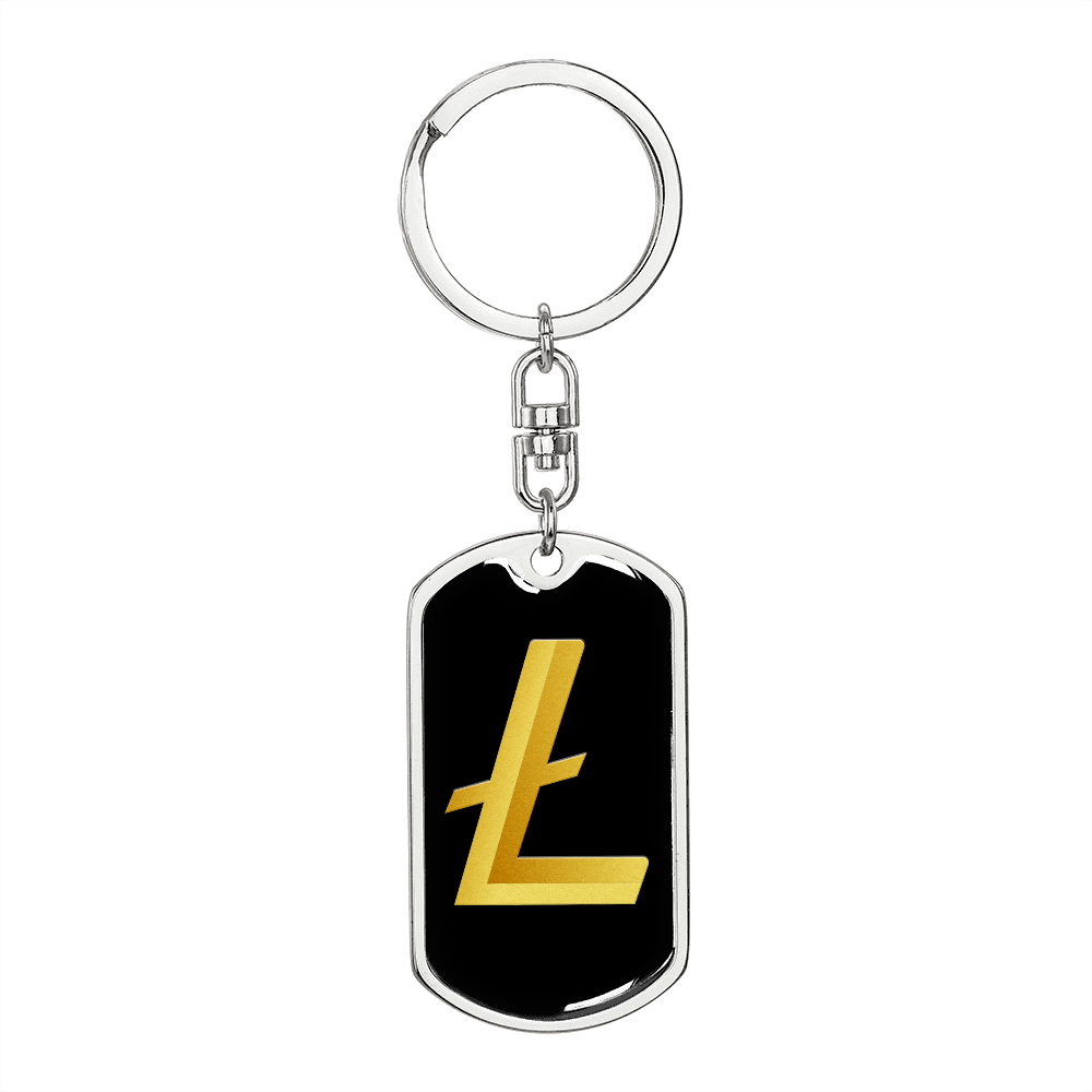 Litecoin Gold Crypto Cryptocurrency Keychain Stainless Steel or 18k Gold Dog Tag Keyring-Express Your Love Gifts