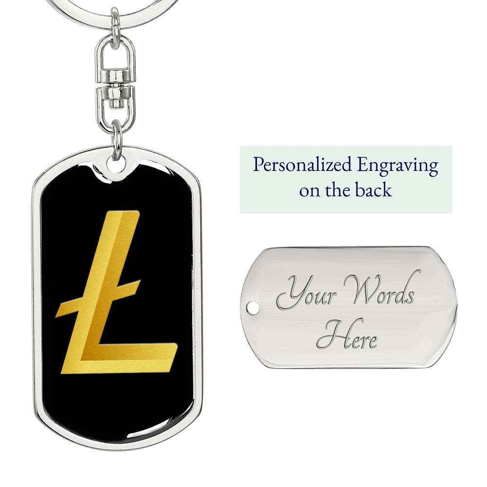 Litecoin Gold Crypto Cryptocurrency Keychain Stainless Steel or 18k Gold Dog Tag Keyring-Express Your Love Gifts