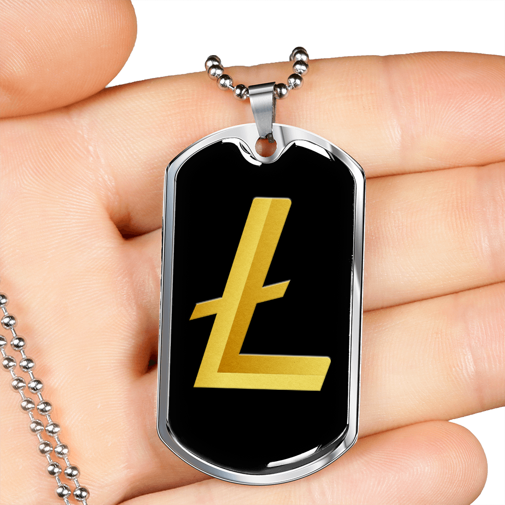 Litecoin Gold Crypto Necklace Stainless Steel or 18k Gold Dog Tag 24" Chain-Express Your Love Gifts