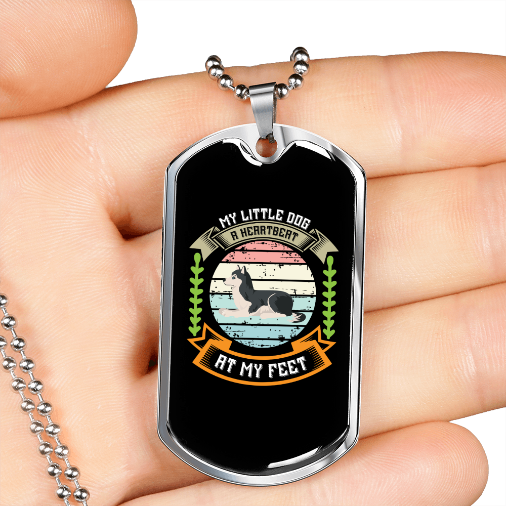 Litle Dog Heatbeat Green Necklace Stainless Steel or 18k Gold Dog Tag 24" Chain-Express Your Love Gifts