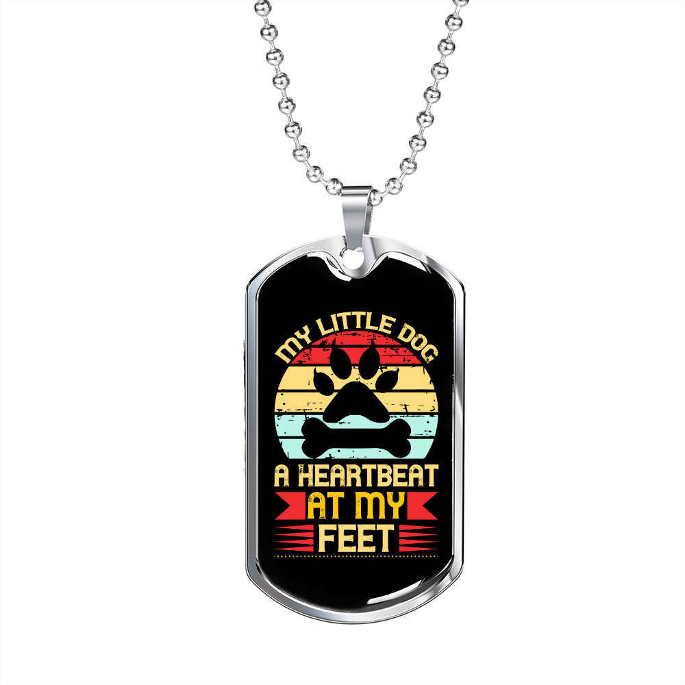 Litle Dog Heatbeat Paw Necklace Stainless Steel or 18k Gold Dog Tag 24" Chain-Express Your Love Gifts