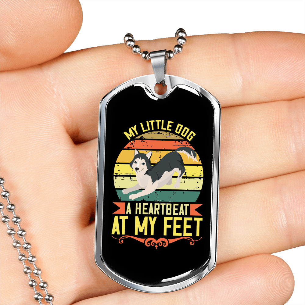 Litle Dog Heatbeat Siberian Necklace Stainless Steel or 18k Gold Dog Tag 24" Chain-Express Your Love Gifts