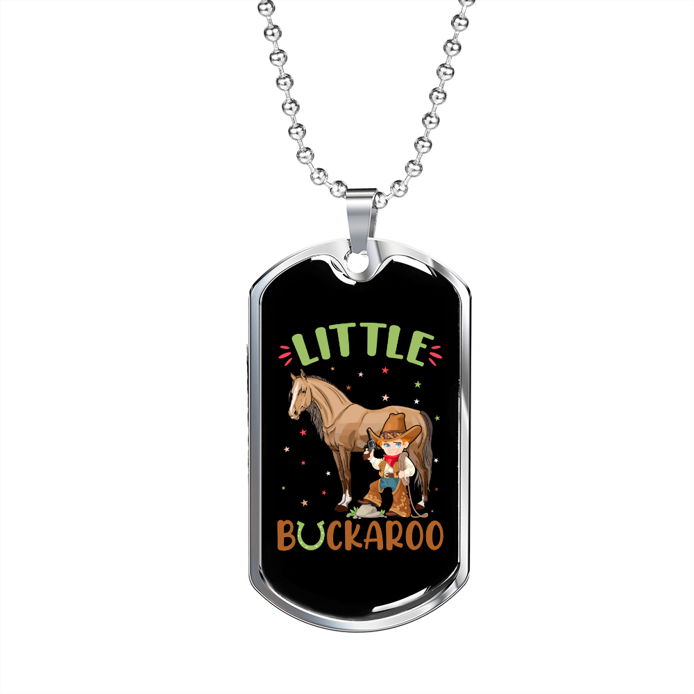 Little Buckaroo Horse Necklace Stainless Steel or 18k Gold Dog Tag 24" Chain-Express Your Love Gifts