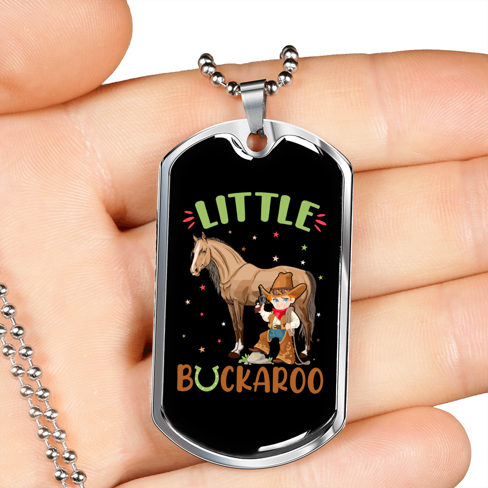 Little Buckaroo Horse Necklace Stainless Steel or 18k Gold Dog Tag 24" Chain-Express Your Love Gifts