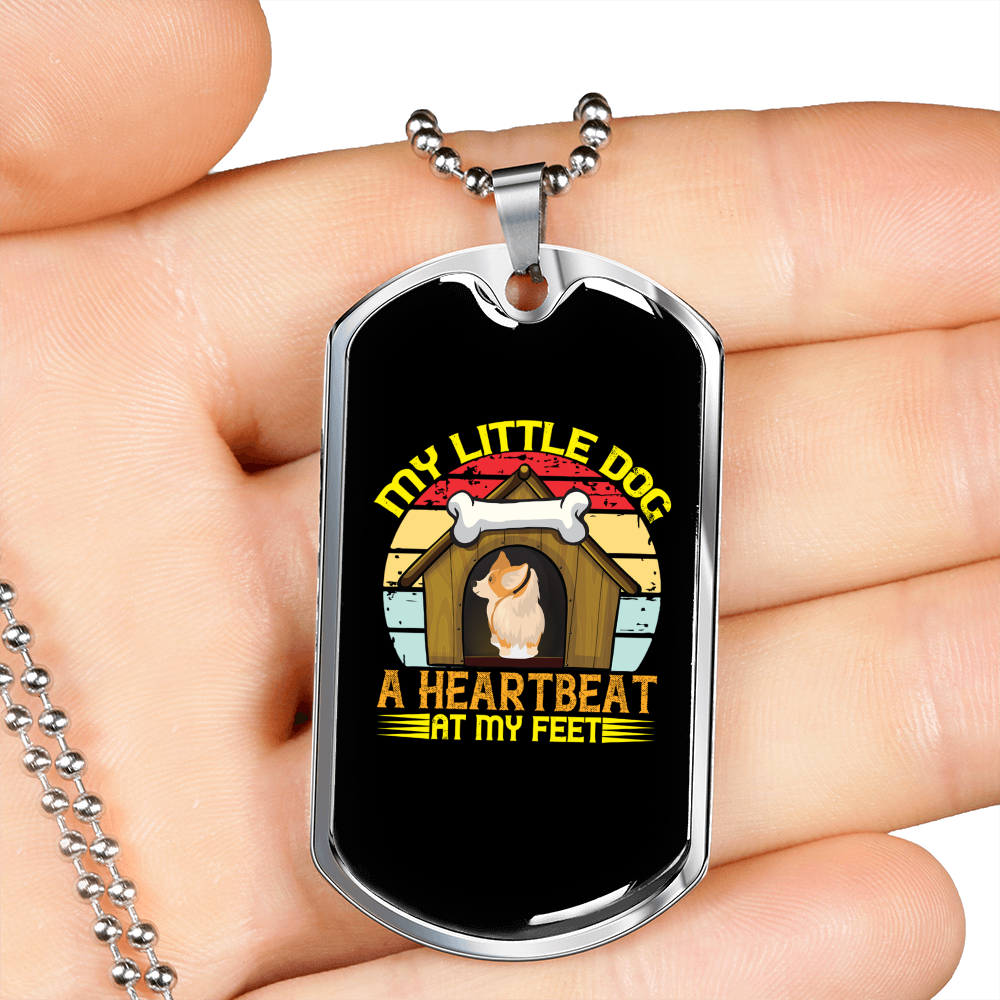 Little Dog Heartbeat Necklace Stainless Steel or 18k Gold Dog Tag 24" Chain-Express Your Love Gifts