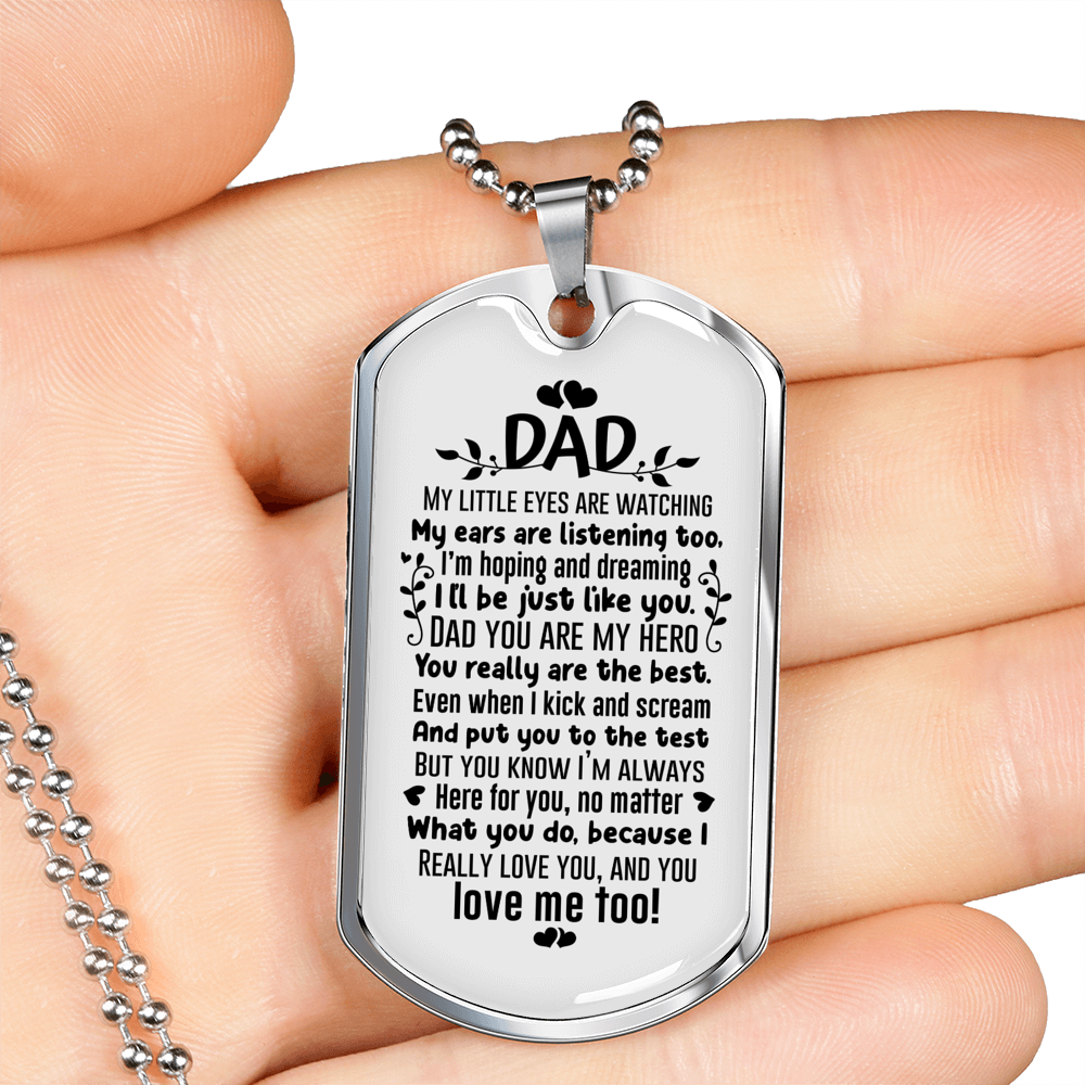 Little Eyes Dad Necklace Stainless Steel or 18k Gold Dog Tag 24" Chain-Express Your Love Gifts