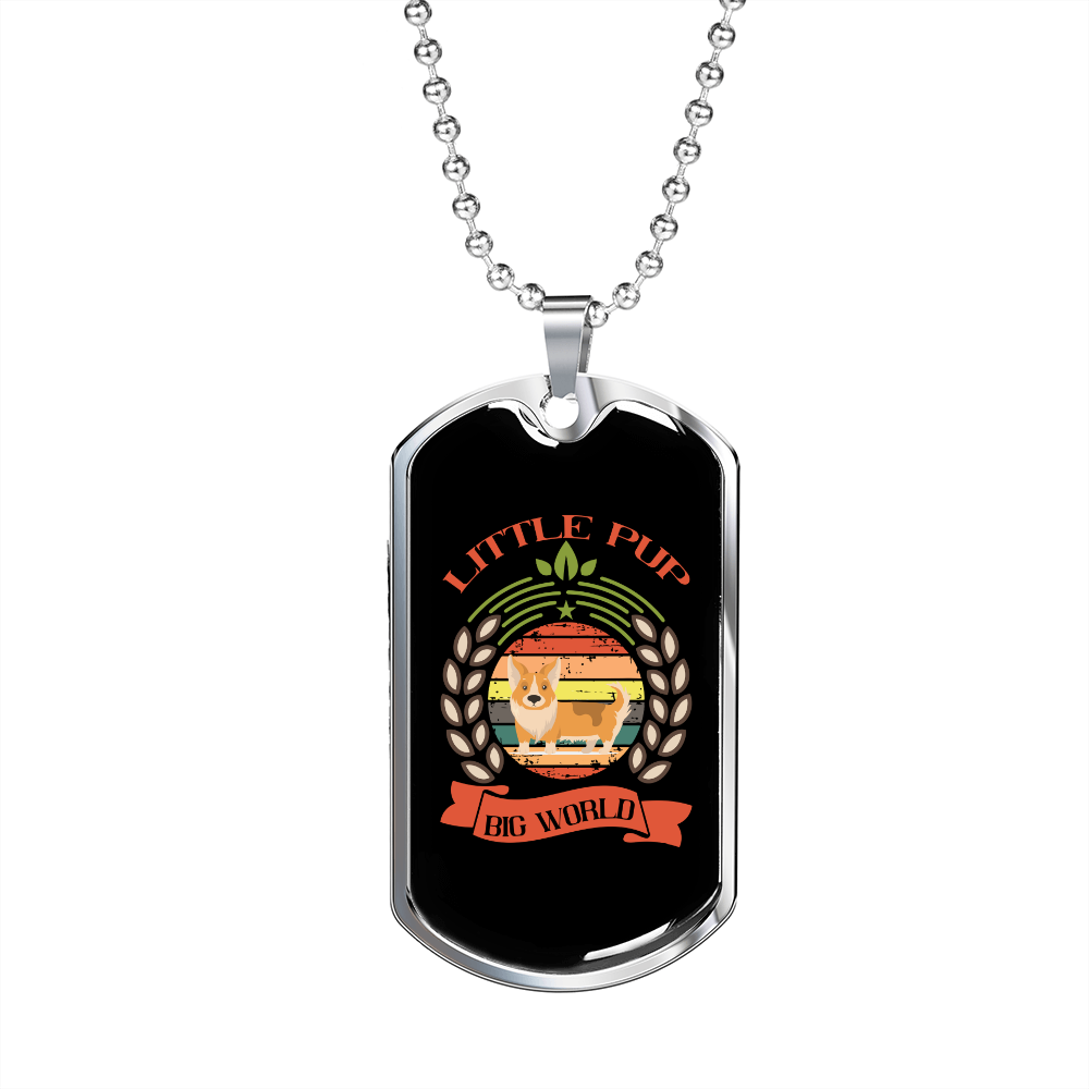 Little Pup Big World Peach Necklace Stainless Steel or 18k Gold Dog Tag 24" Chain-Express Your Love Gifts