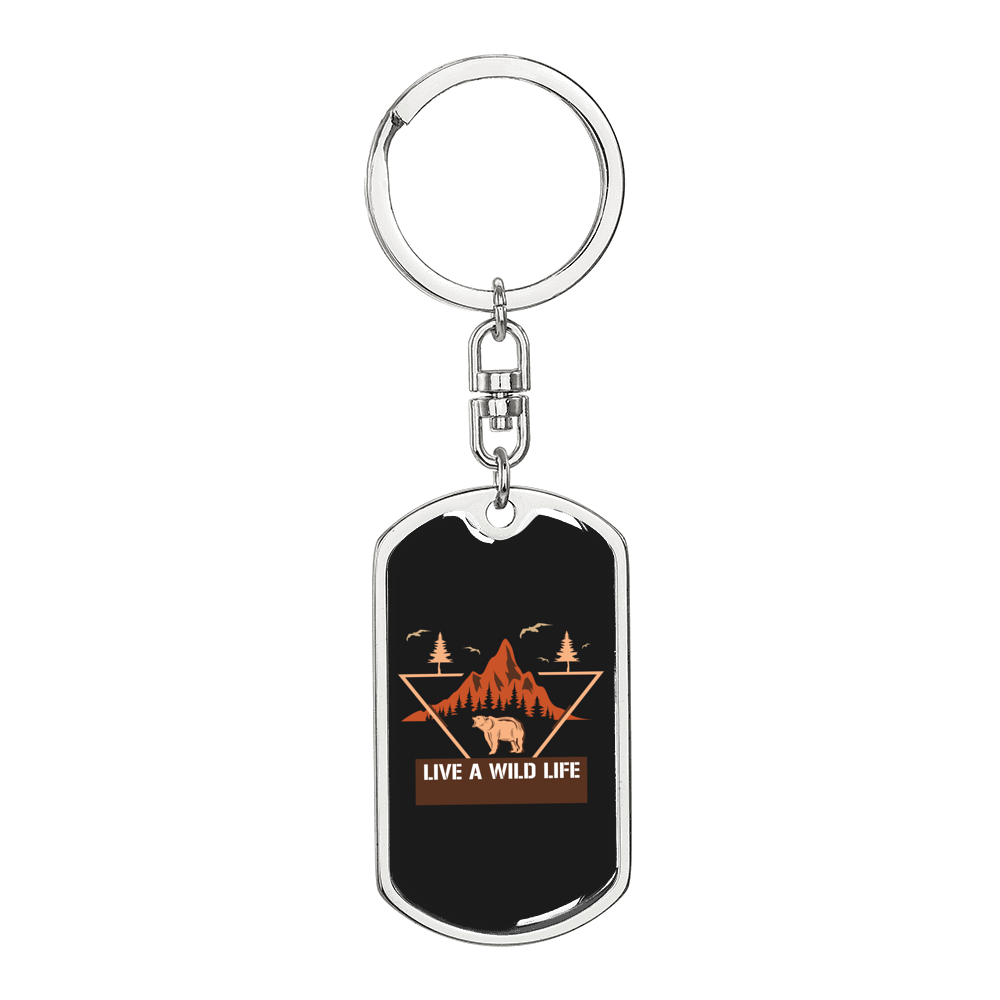 Live A Wild Life Keychain Stainless Steel or 18k Gold Dog Tag Keyring-Express Your Love Gifts