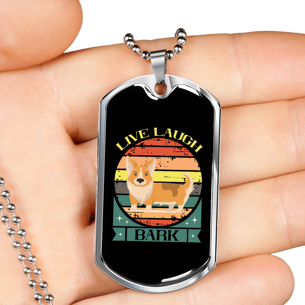 Live Laugh Bark Blue Necklace Stainless Steel or 18k Gold Dog Tag 24" Chain-Express Your Love Gifts