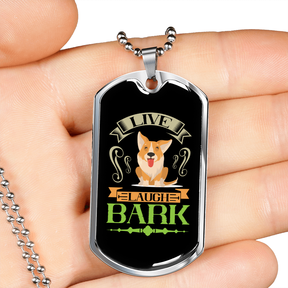Live Laugh Bark Green Necklace Stainless Steel or 18k Gold Dog Tag 24" Chain-Express Your Love Gifts