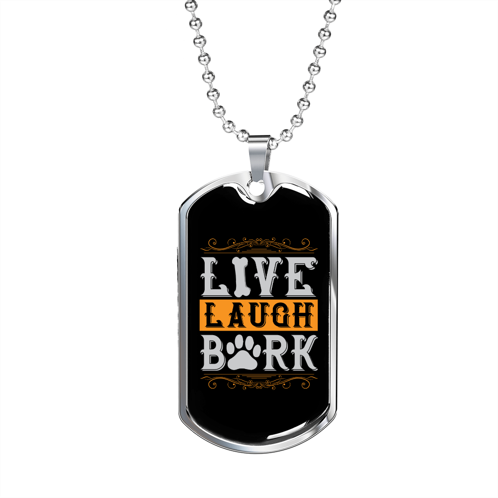 Live Laugh Bark Paw Necklace Stainless Steel or 18k Gold Dog Tag 24" Chain-Express Your Love Gifts