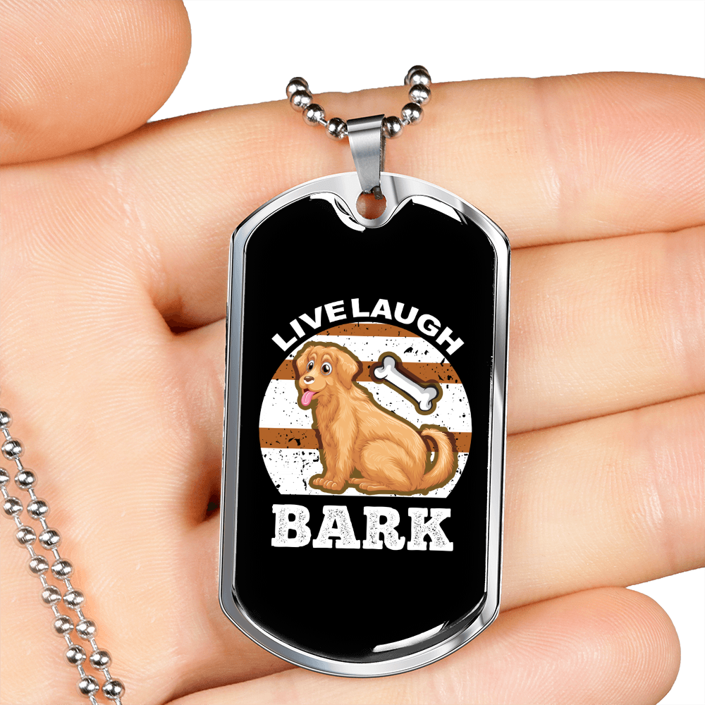 Live Laugh Bark White Necklace Stainless Steel or 18k Gold Dog Tag 24" Chain-Express Your Love Gifts