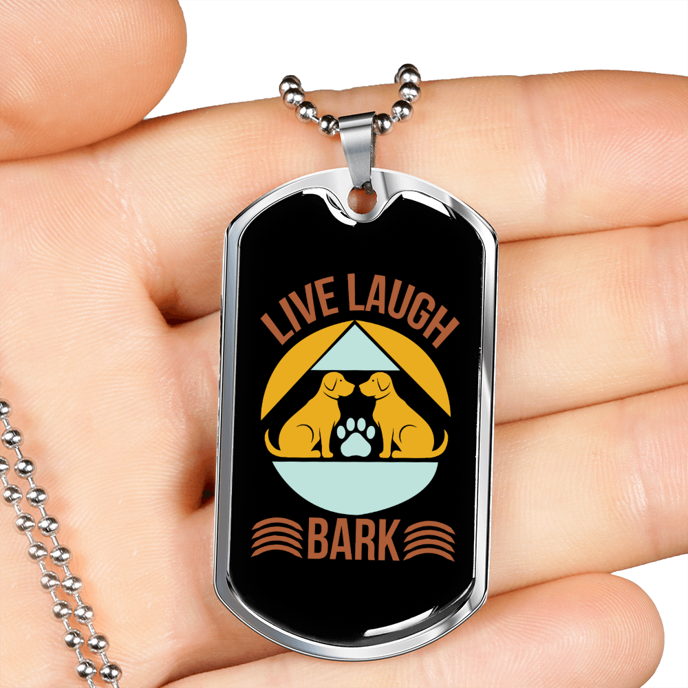 Live Laugh Bark Yellow Blue Necklace Stainless Steel or 18k Gold Dog Tag 24" Chain-Express Your Love Gifts