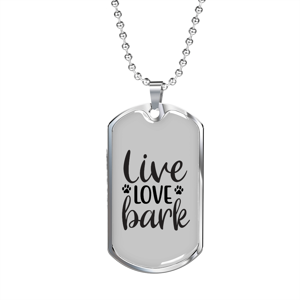 Live Love Bark Necklace Stainless Steel or 18k Gold Dog Tag 24" Chain-Express Your Love Gifts