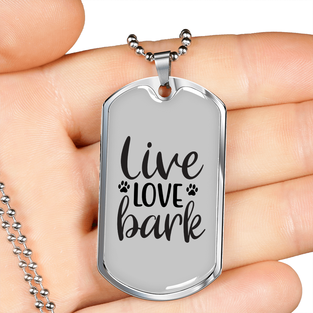 Live Love Bark Necklace Stainless Steel or 18k Gold Dog Tag 24" Chain-Express Your Love Gifts