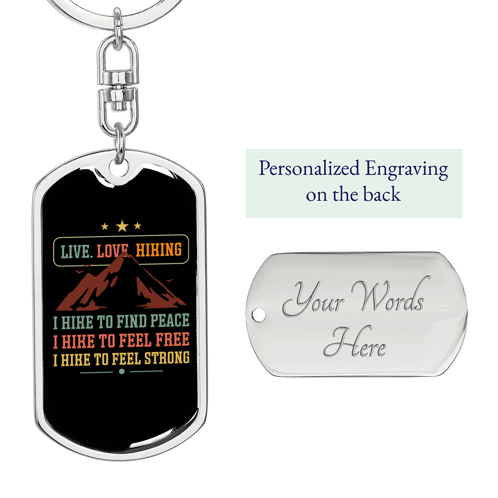 Live Love Hiking Keychain Stainless Steel or 18k Gold Dog Tag Keyring-Express Your Love Gifts