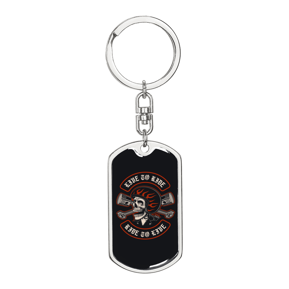 Live To Ride Biker Dark Keychain Stainless Steel or 18k Gold Dog Tag Keyring-Express Your Love Gifts