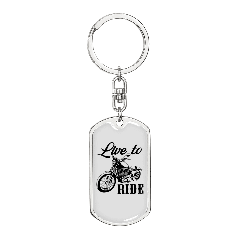 Live To Ride Biker Keychain Stainless Steel or 18k Gold Dog Tag Keyring-Express Your Love Gifts