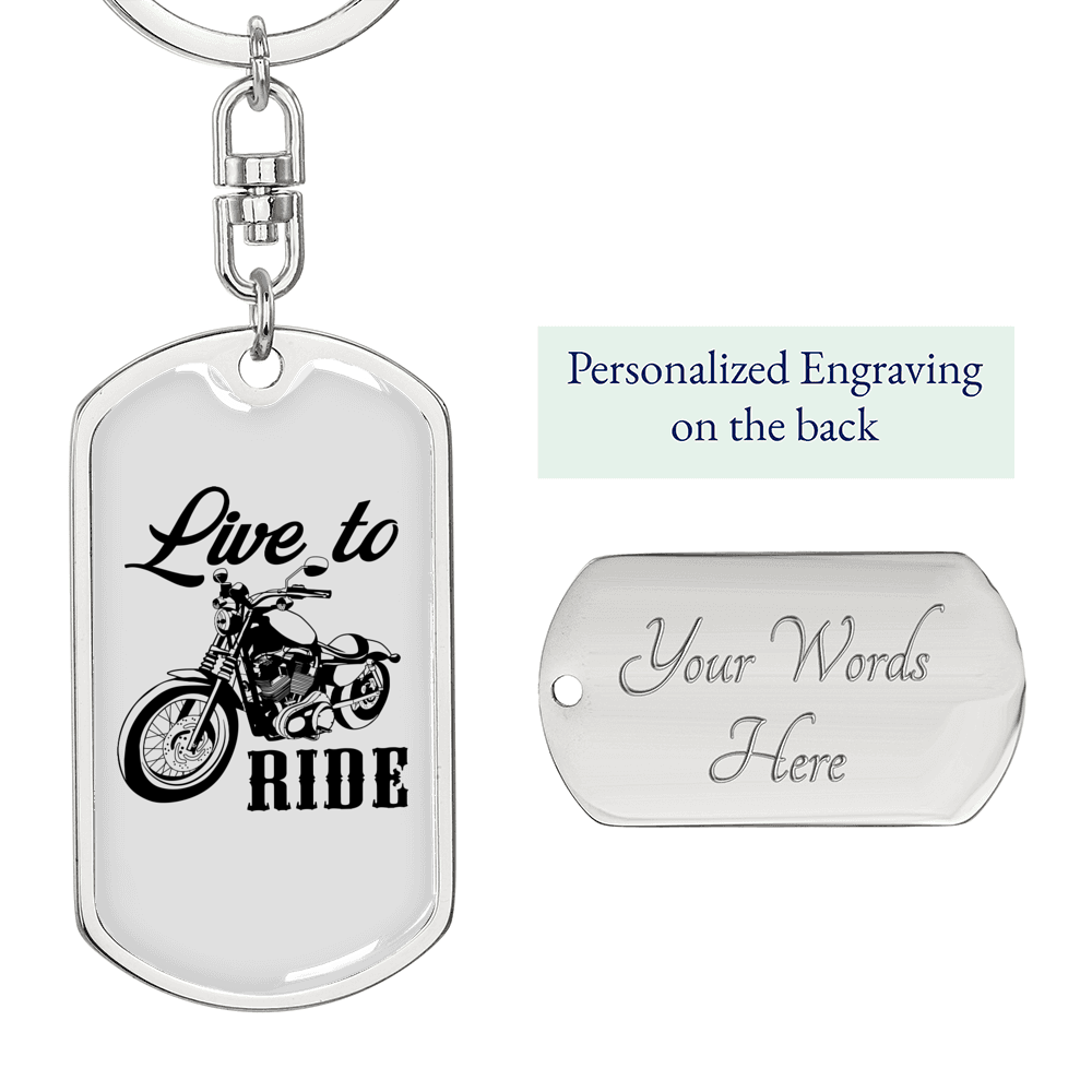 Live To Ride Biker Keychain Stainless Steel or 18k Gold Dog Tag Keyring-Express Your Love Gifts
