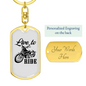 Live To Ride Biker Keychain Stainless Steel or 18k Gold Dog Tag Keyring-Express Your Love Gifts