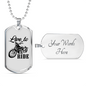 Live To Ride Biker Necklace Stainless Steel or 18k Gold Dog Tag 24"-Express Your Love Gifts