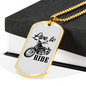 Live To Ride Biker Necklace Stainless Steel or 18k Gold Dog Tag 24"-Express Your Love Gifts