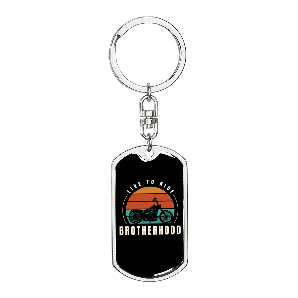 Live To Ride Bortherhood Biker Keychain Stainless Steel or 18k Gold Dog Tag Keyring-Express Your Love Gifts