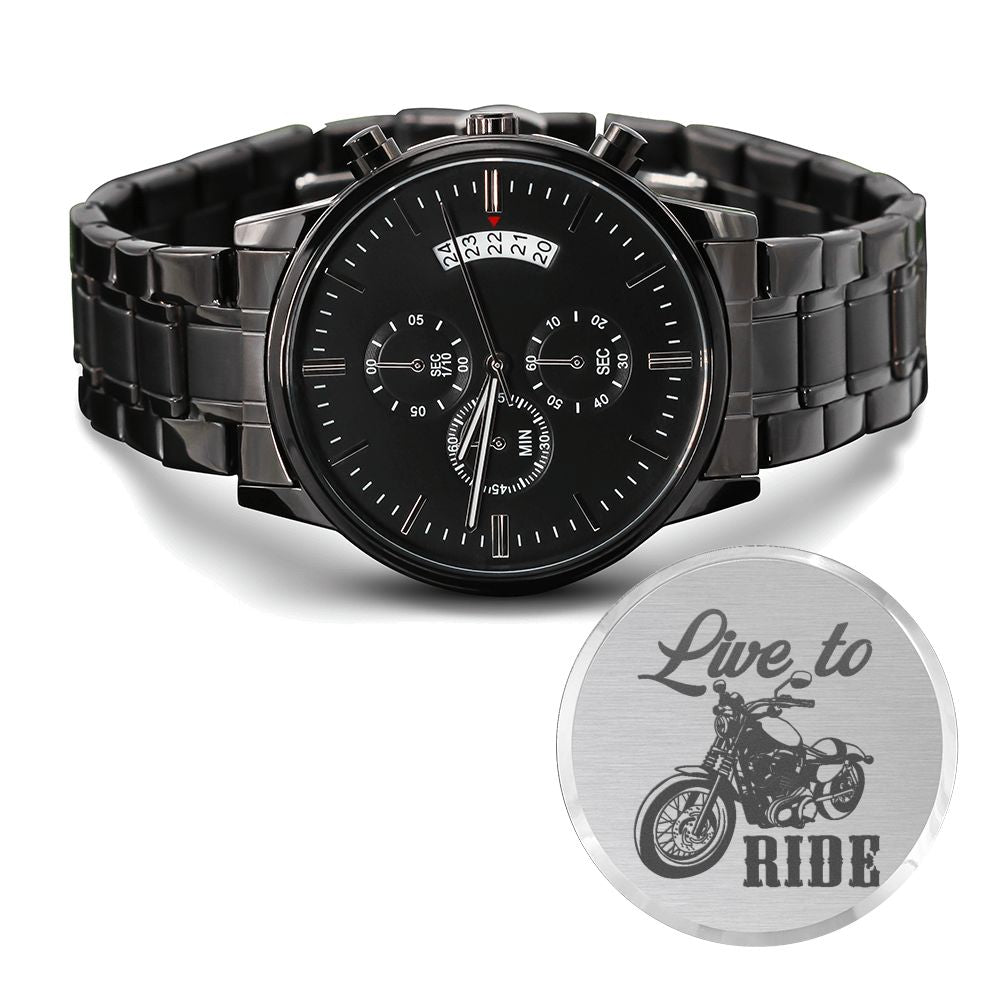 Live To Ride Engraved Motorcycle Rider Men's Watch Multifunction Stainless Steel W Copper Dial-Express Your Love Gifts