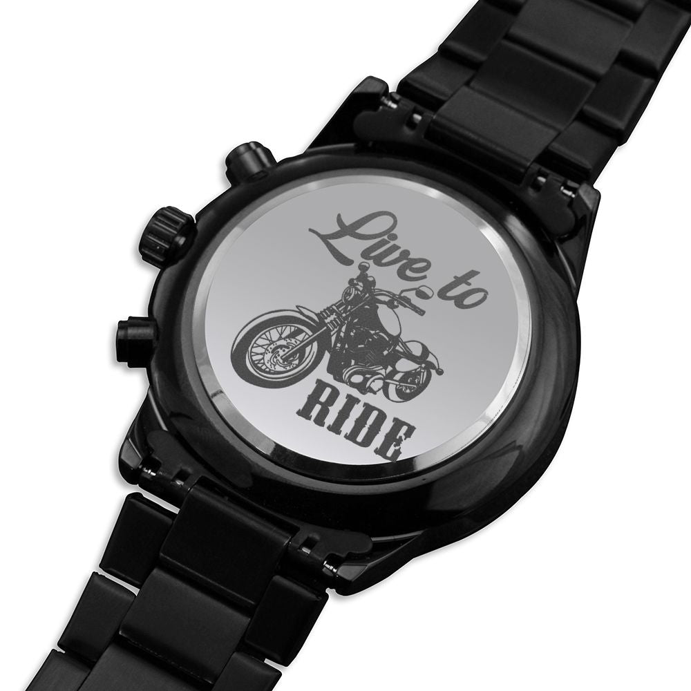 Live To Ride Engraved Motorcycle Rider Men's Watch Multifunction Stainless Steel W Copper Dial-Express Your Love Gifts