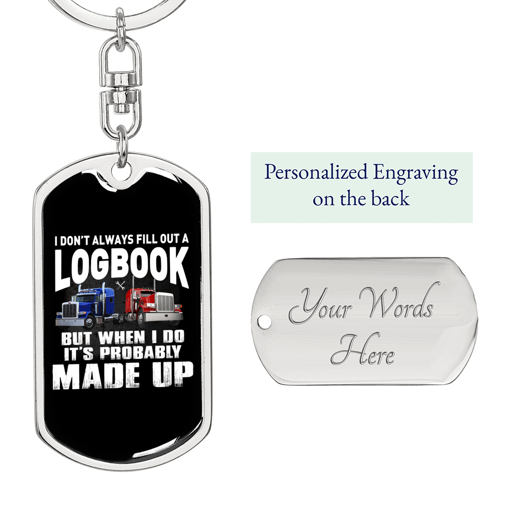 Logbook Driver Swivel Trucker Keychain Dog Tag Stainless Steel or 18k Gold-Express Your Love Gifts