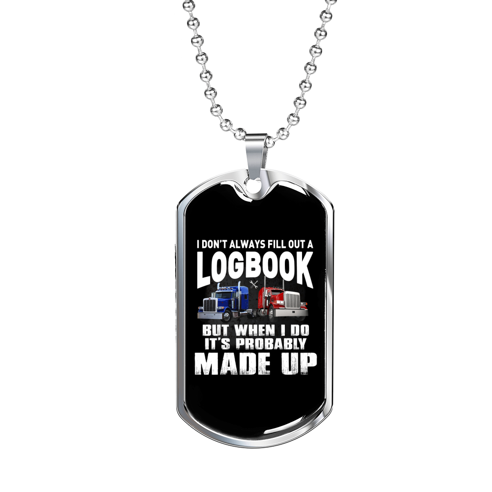 Logbook Driver Trucker Dog Tag Stainless Steel or 18k Gold 24" Chain-Express Your Love Gifts