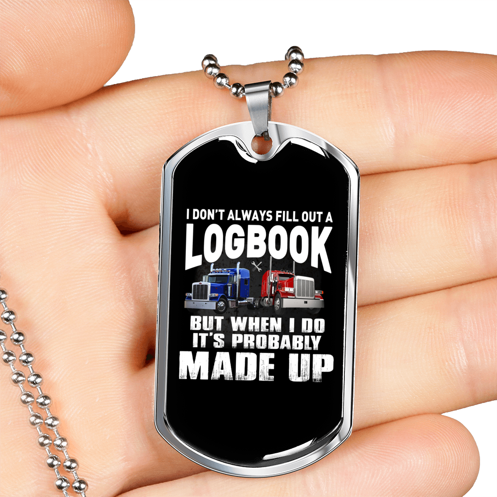 Logbook Driver Trucker Dog Tag Stainless Steel or 18k Gold 24" Chain-Express Your Love Gifts