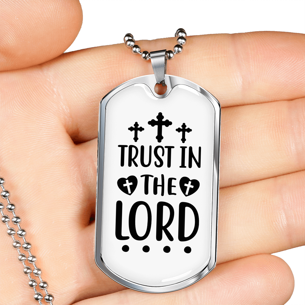 Lord And Trust Christian Necklace Stainless Steel or 18k Gold Dog Tag 24" Chain-Express Your Love Gifts