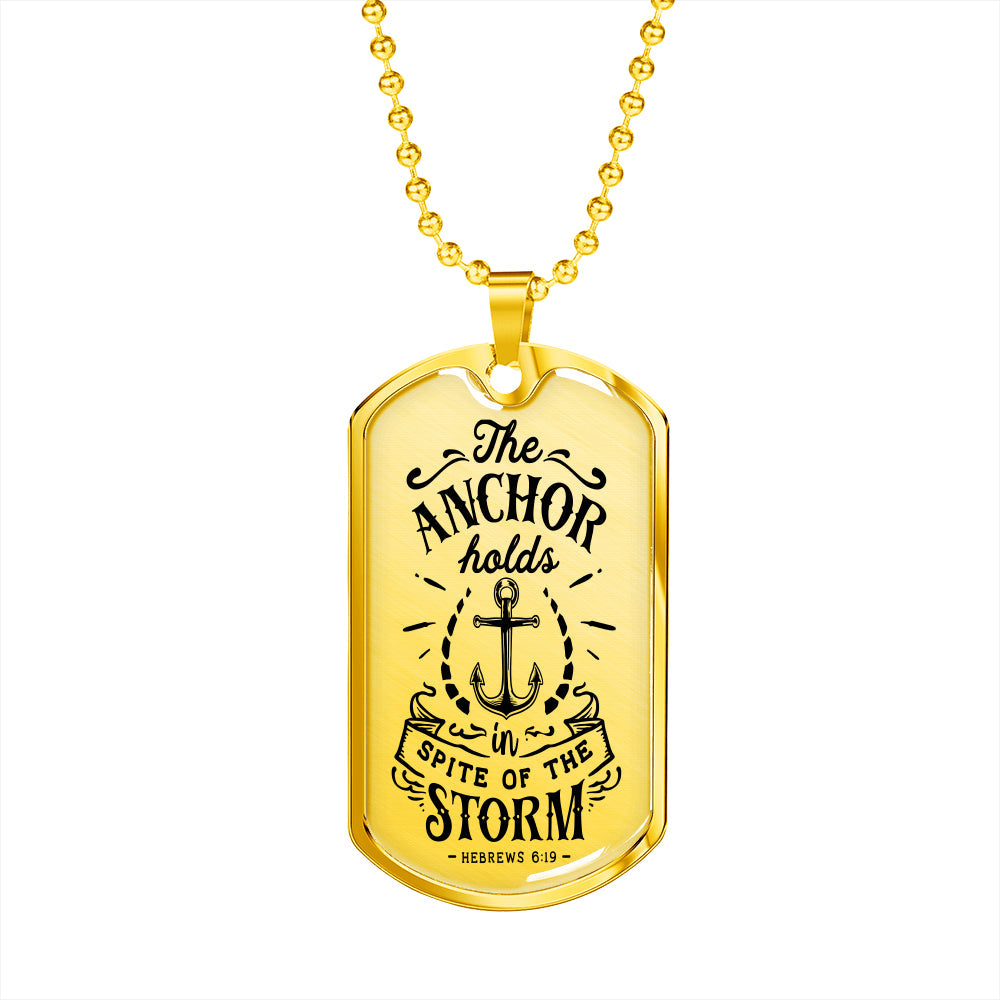 Lord Is My Anchor Necklace Hebrews Verse Necklace Stainless Steel or 18k Gold Dog Tag 24" Chain-Express Your Love Gifts