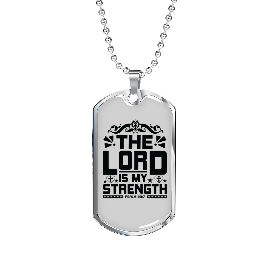 Lord Is My Strength Christian Necklace Stainless Steel or 18k Gold Dog Tag 24" Chain-Express Your Love Gifts